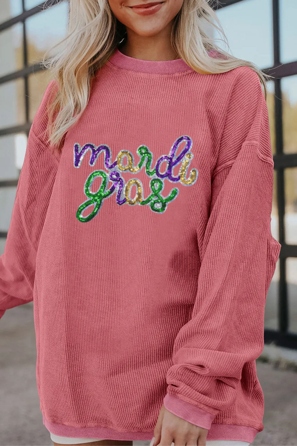 Mardi Gras Sparkly Letter Graphic Sweatshirt