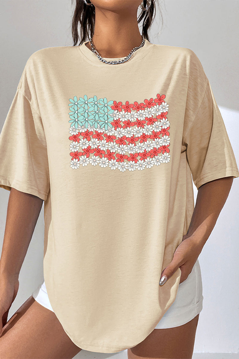 Floral Flag Graphic Tee Oversized Casual