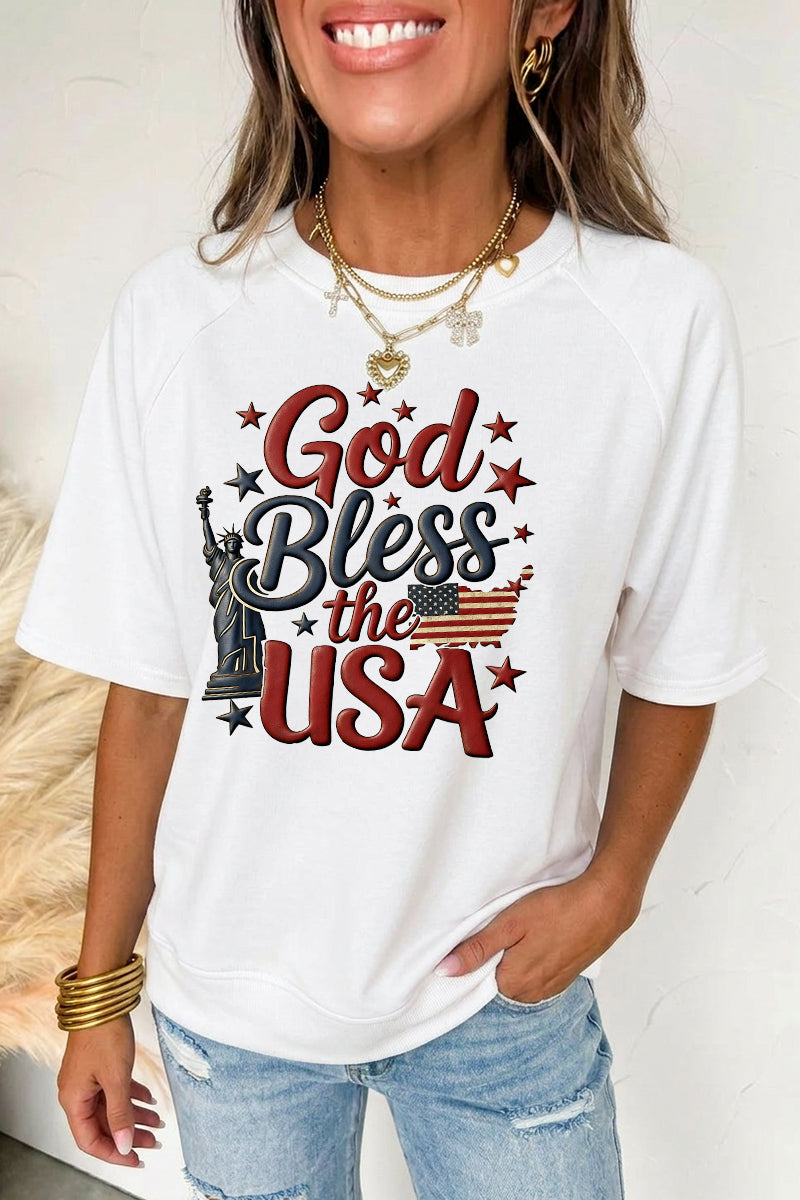 Independence Day God Bless USA Graphic Tee Casual Top