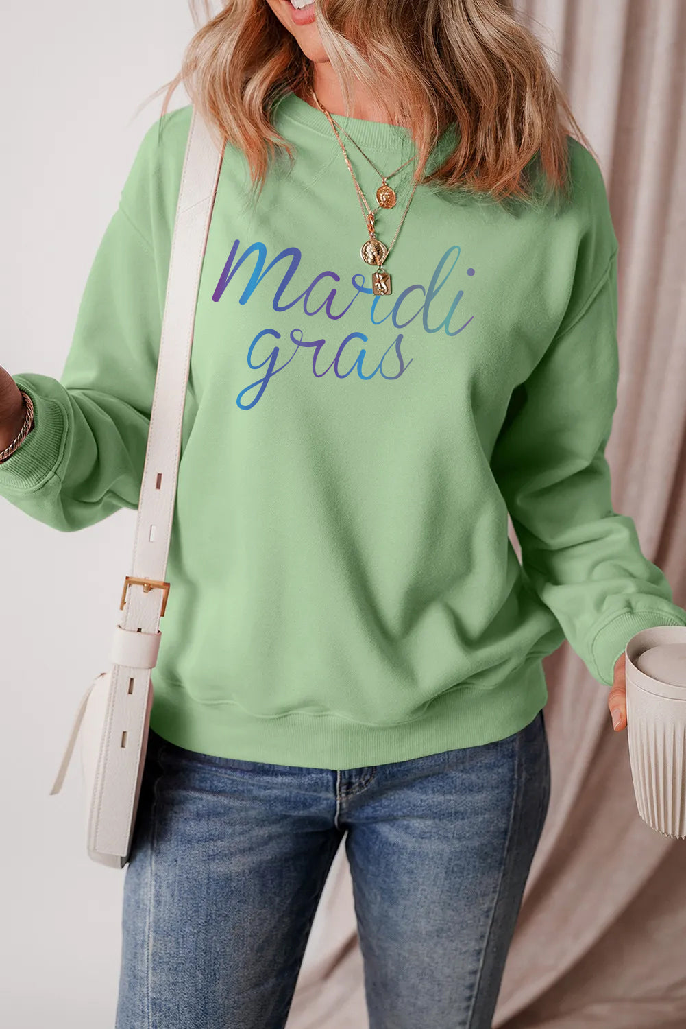 Mardi Gras Handwritten Text Graphic Relaxed Pullover