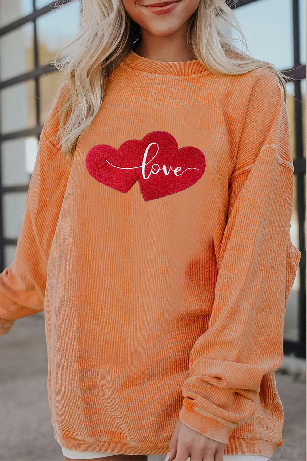 Women’s Oversized Love Heart Corduroy Sweatshirt Valentine
