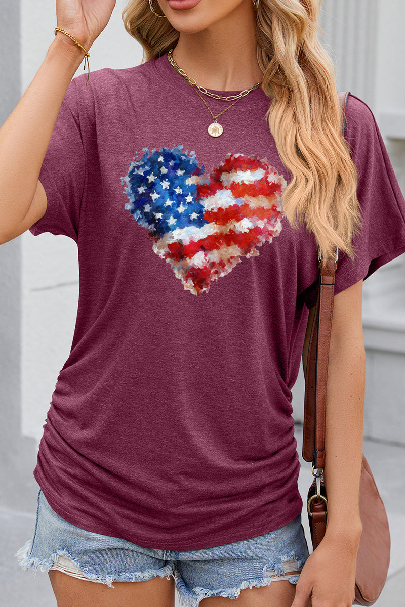 American Flag Heart Graphic Short Sleeve Patriotic Tee