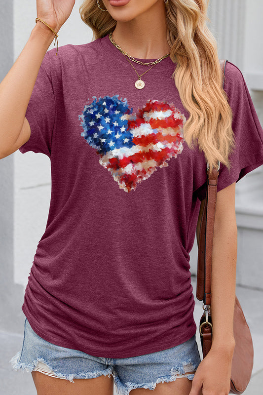 American Flag Heart Graphic Short Sleeve Patriotic Tee
