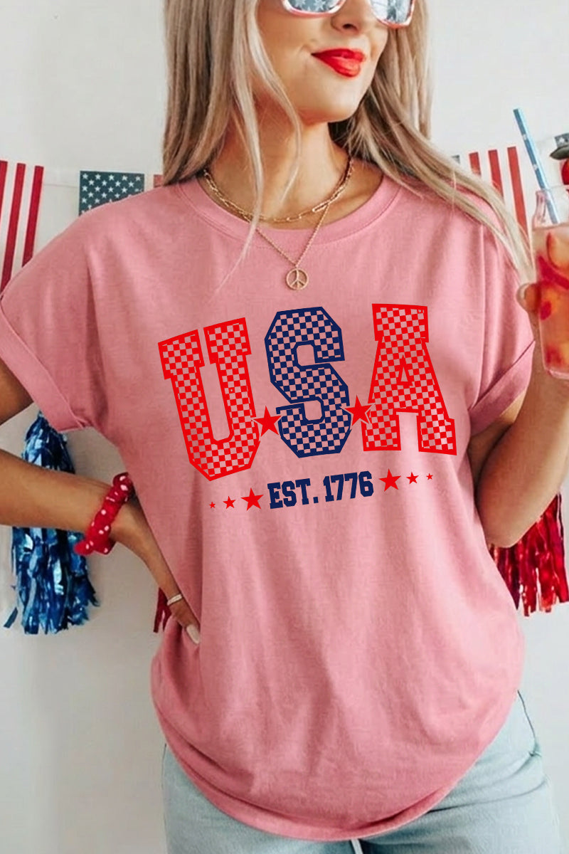 Women 4th of July USA EST 1776 Graphic T Shirt