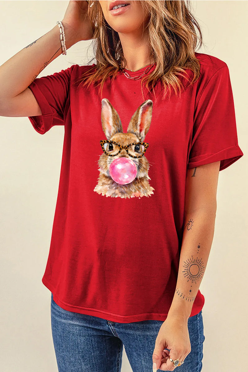 Cute Easter Bunny Graphic Tee Women Spring Casual Shirt