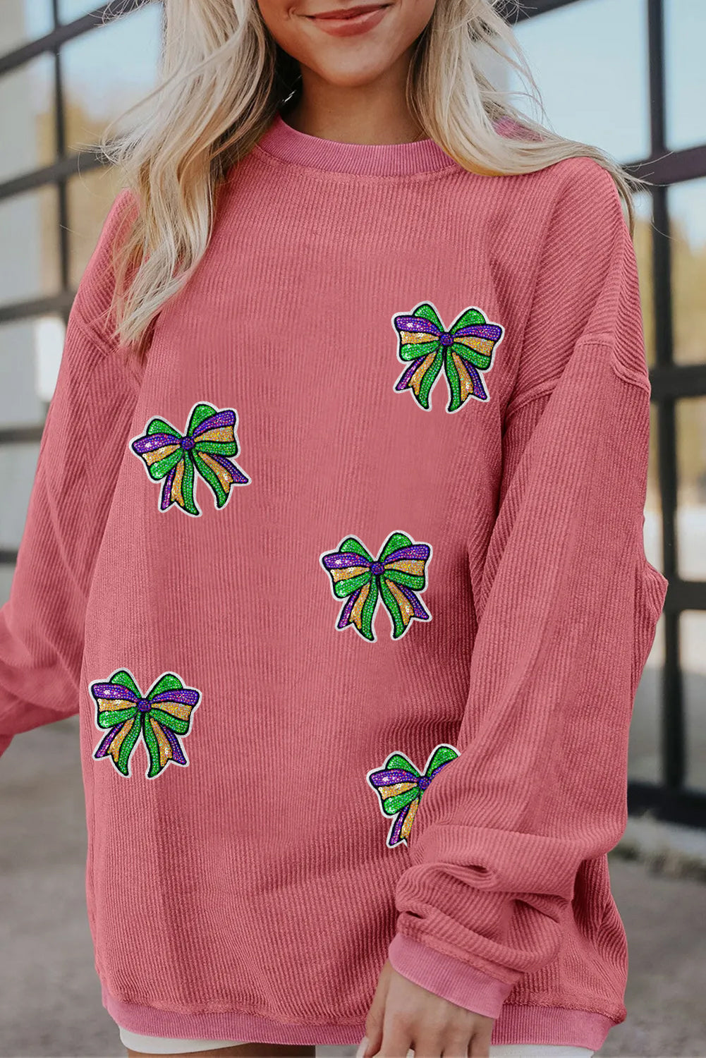 Mardi Gras Bow Pattern Oversized Sweatshirt