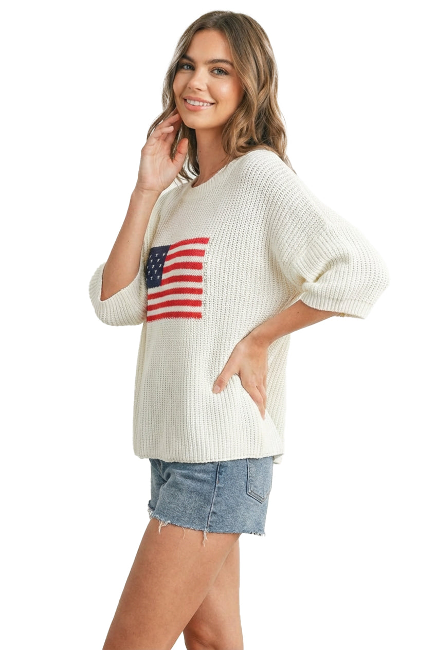 American Flag Knit Crewneck Sweater Top