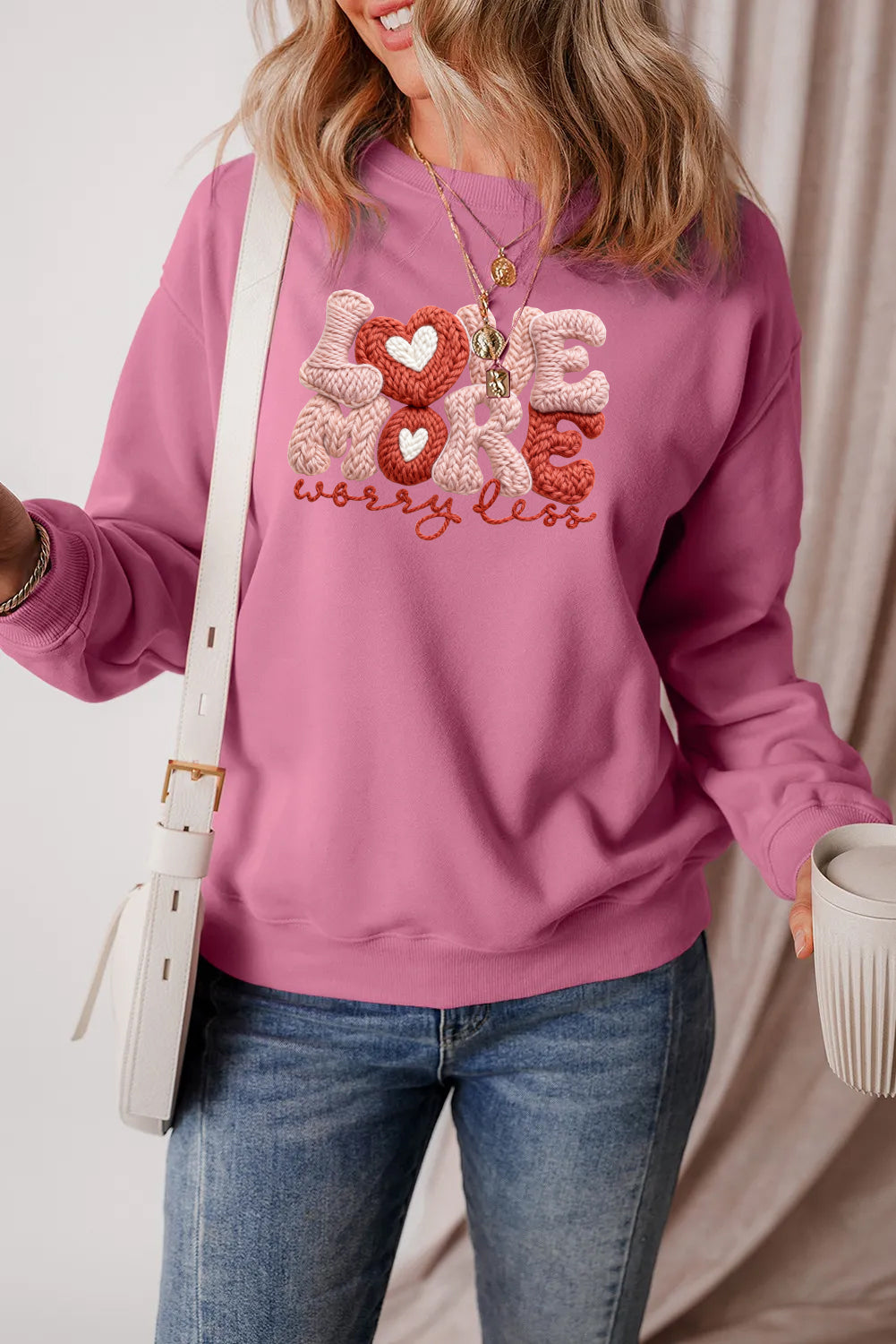 Valentine's Day Love More Heart Graphic Cozy Sweatshirt(Not Embroidery)