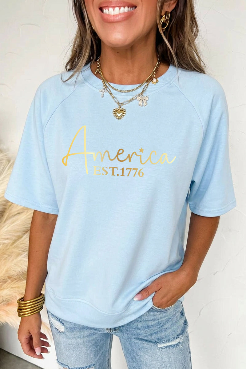 Independence Day America Est 1776 Script Tee Top