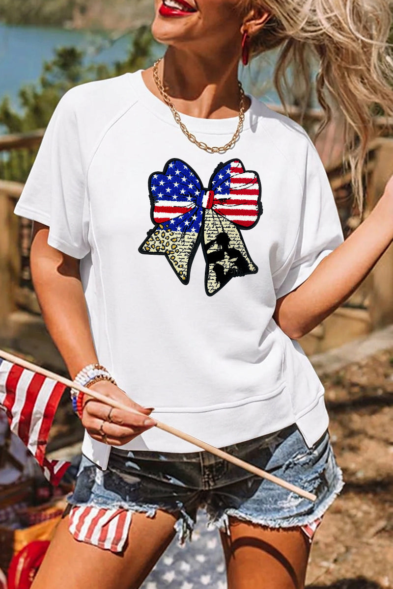 Independence Day Bow Flag Graphic Tee Casual Top