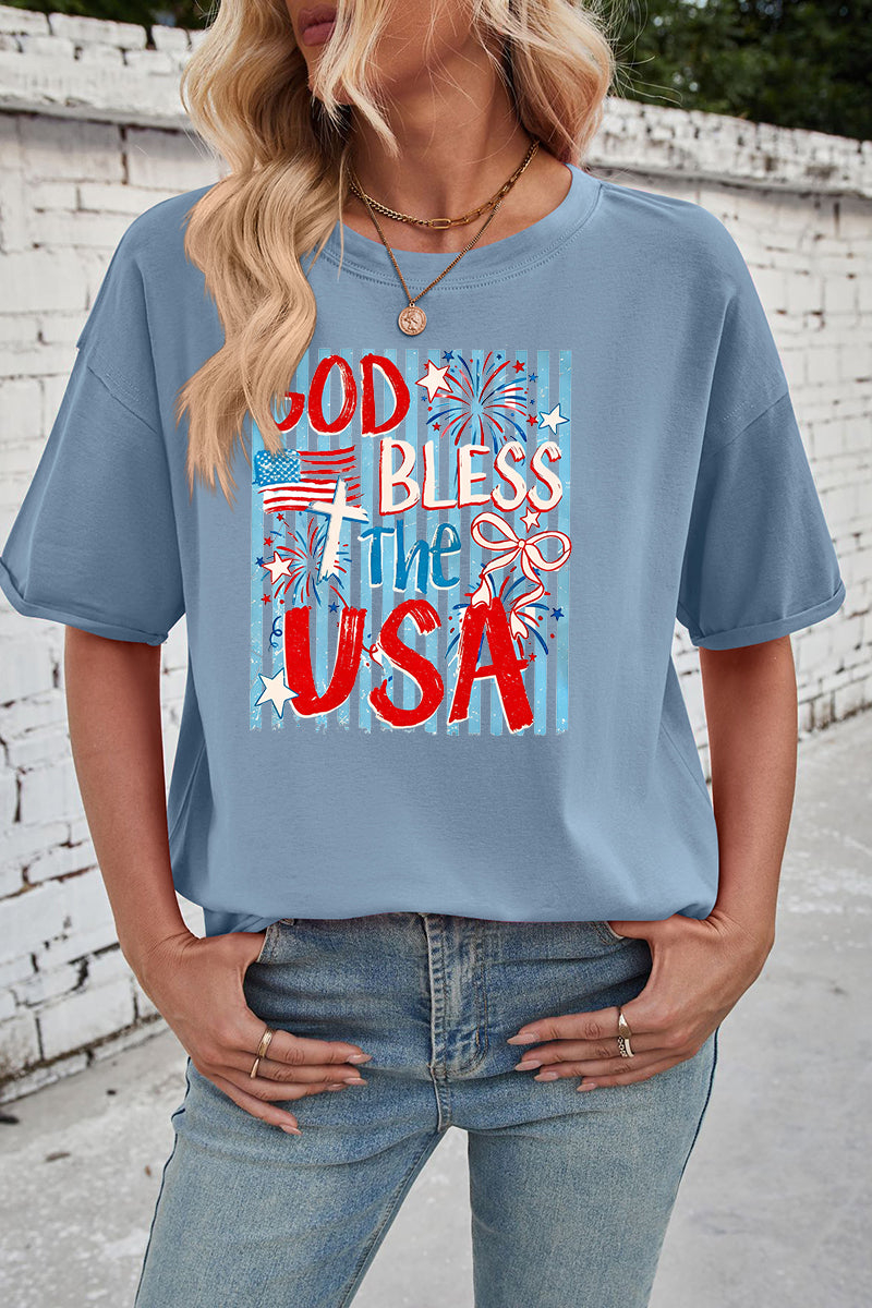 Patriotic Graphic Rayon Tee Oversized Summer Top