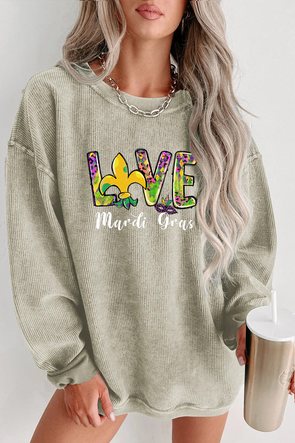 Mardi Gras Festive Love Graphic Long Sleeve Top