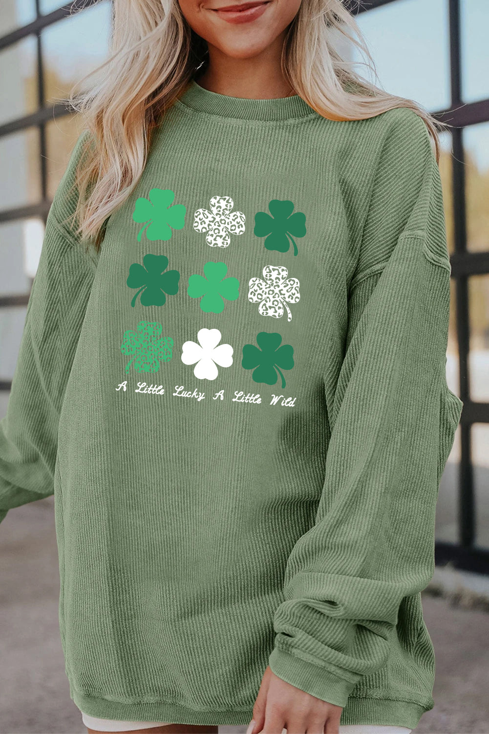 Saint Patrick’s Day Shamrock Patchwork Corded Sweatshirt