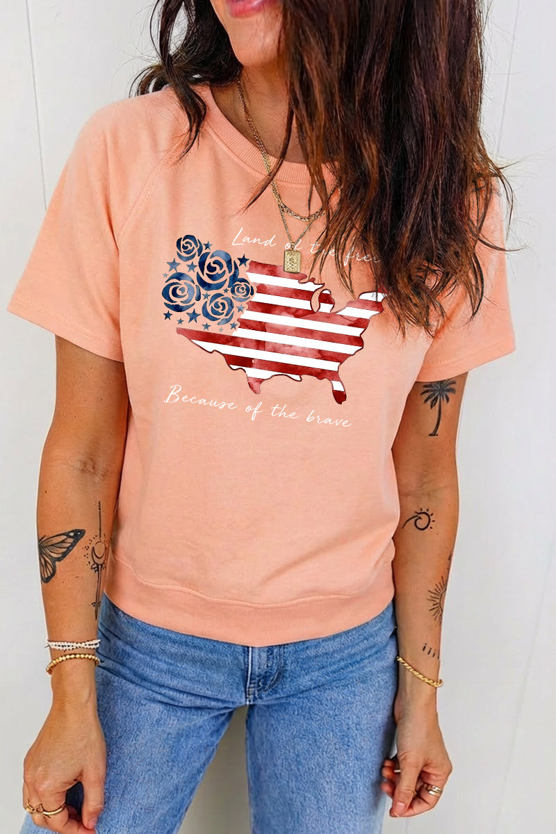 Independence Day American Flag Graphic Tee Casual Top