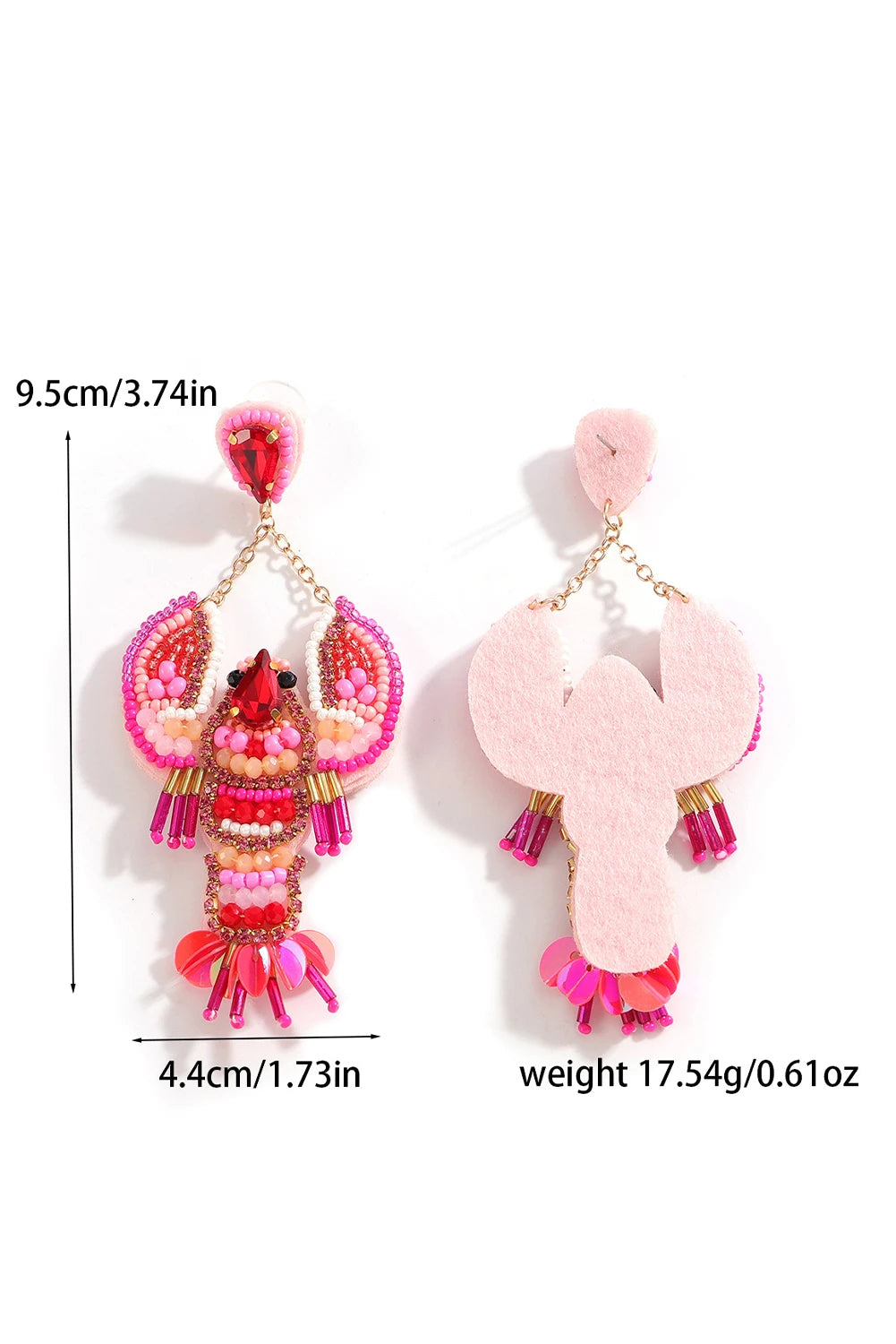 Rose Red Crystal Gem Beaded Crayfish Earrings