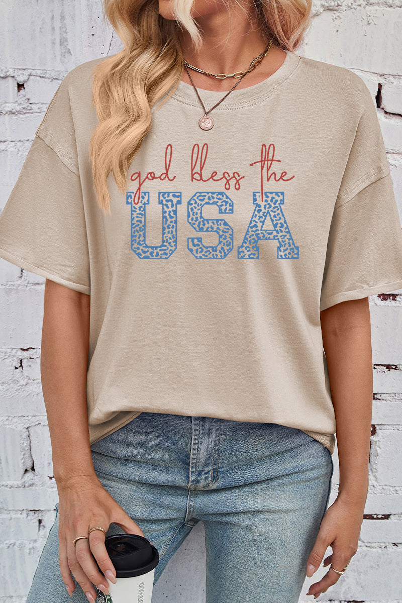 Graphic Cotton Tee Patriotic USA Oversized Bless Top
