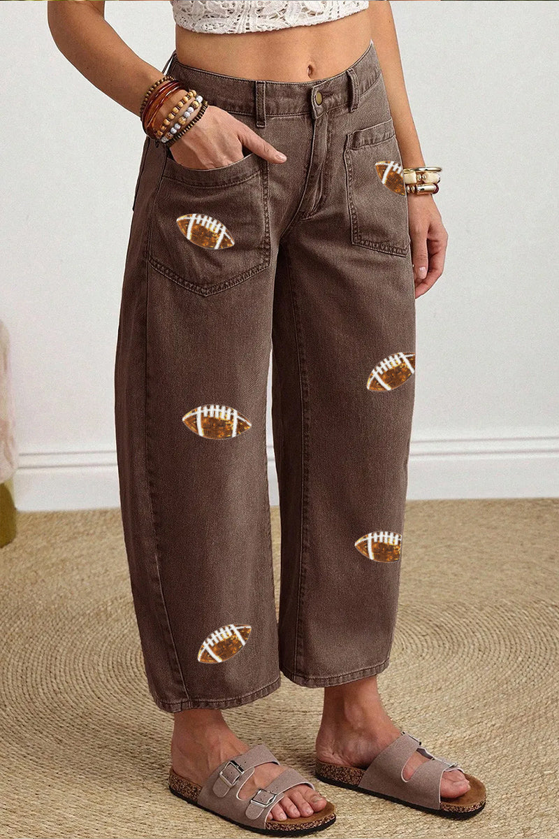 Game Day Football Patch Light Wash Wide Leg Jeans