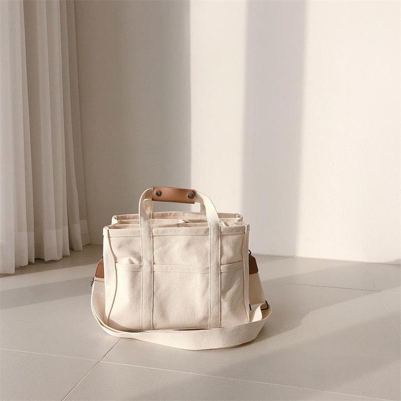 Canvas Multi Pocket Laptop Tote Crossbody Travel Bag