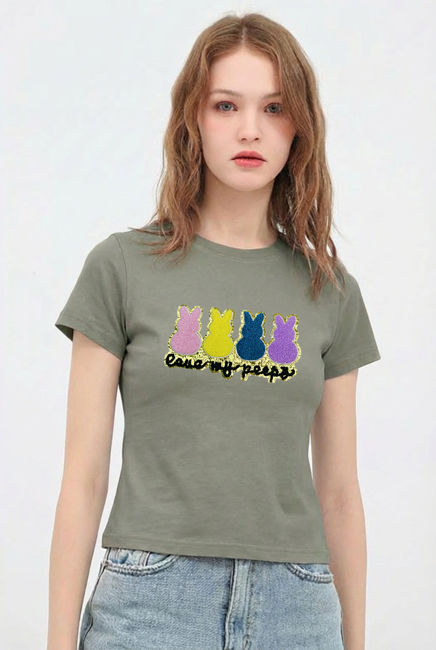 Easter Bunny Sequin Graphic Cotton Casual T Shirt
