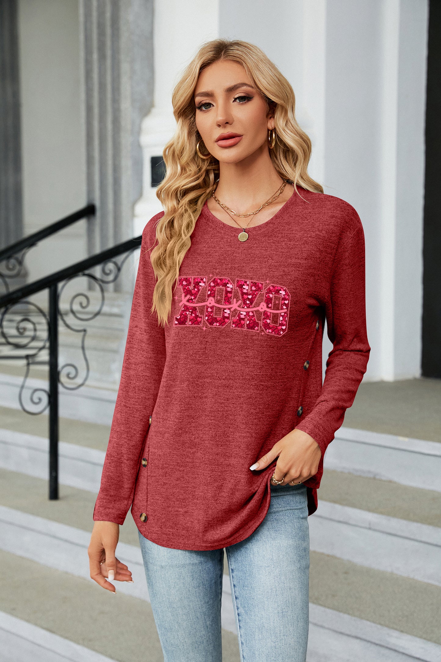 Valentine's Day XOXO Heart Letter Everyday Long Sleeve
