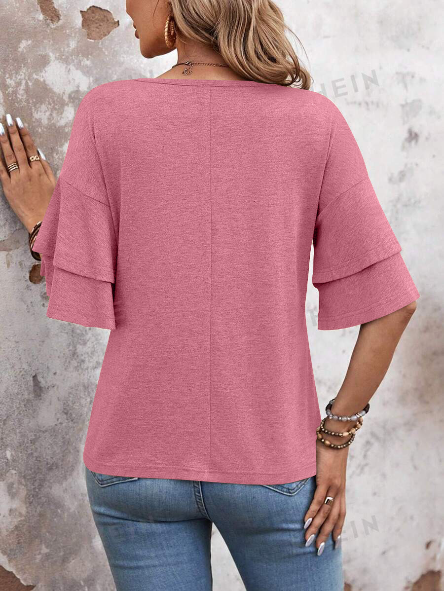 Summer V Neck Ruffle Sleeve Loose Fit Women’s Top