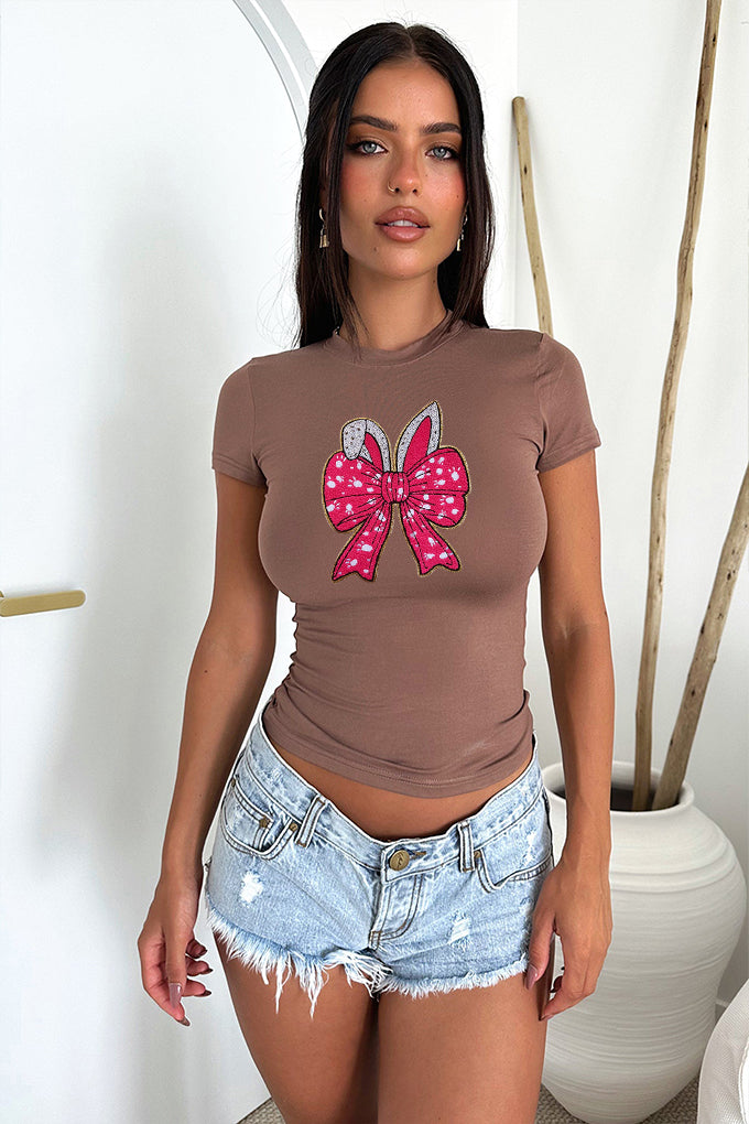 Easter Bunny Bow Graphic Slim Fit Short Sleeve T Shirt