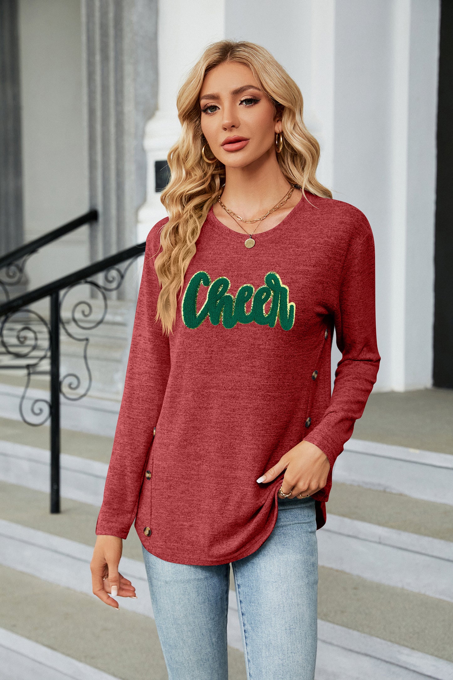 St Patricks Day Green Cheer Sequin Long Sleeve Top