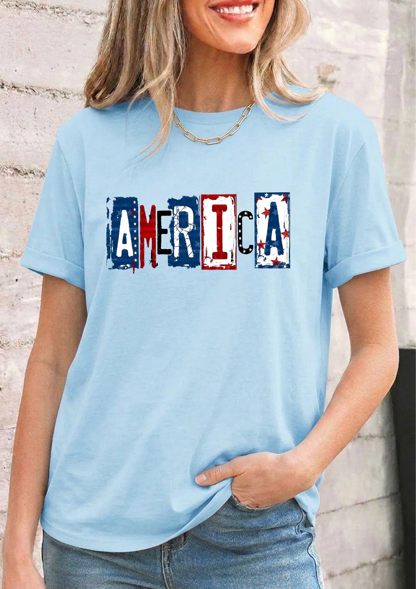 America Graphic Independence Day Vintage Patriotic Tee