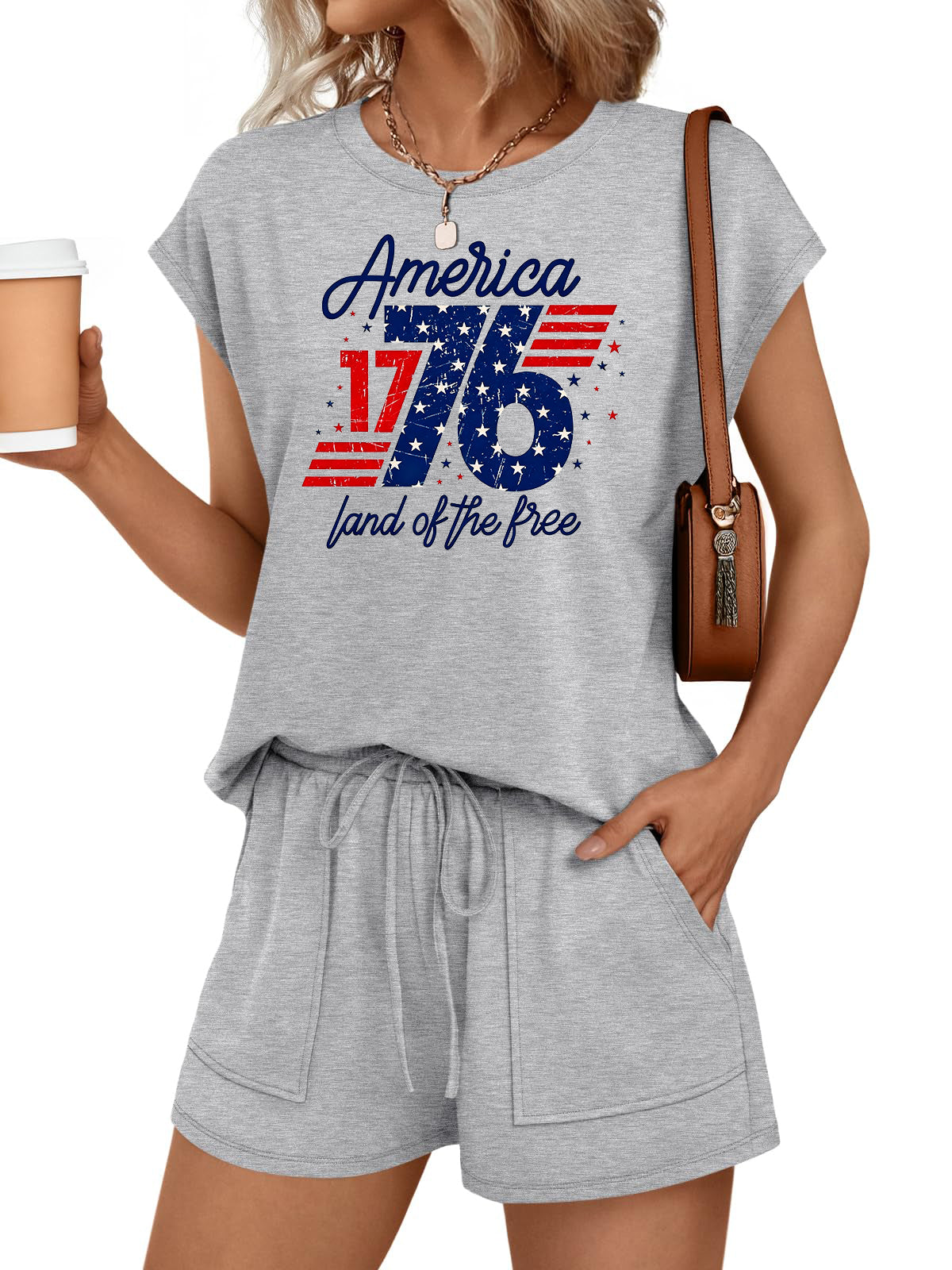 America 1776 Graphic Two Piece Set Patriotic Outfit