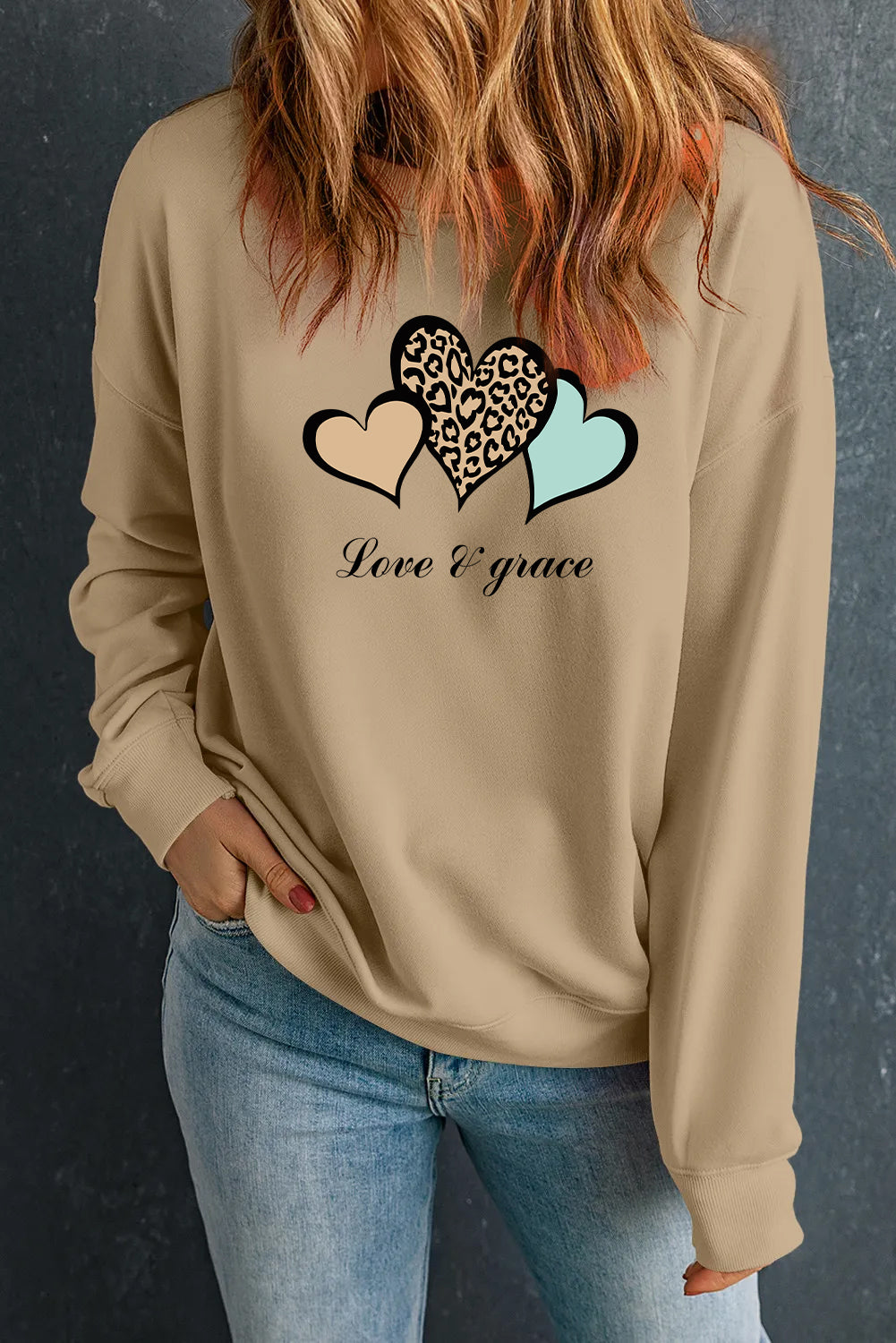 Valentine’s Day Love & Grace Leopard Heart Graphic Sweatshirt