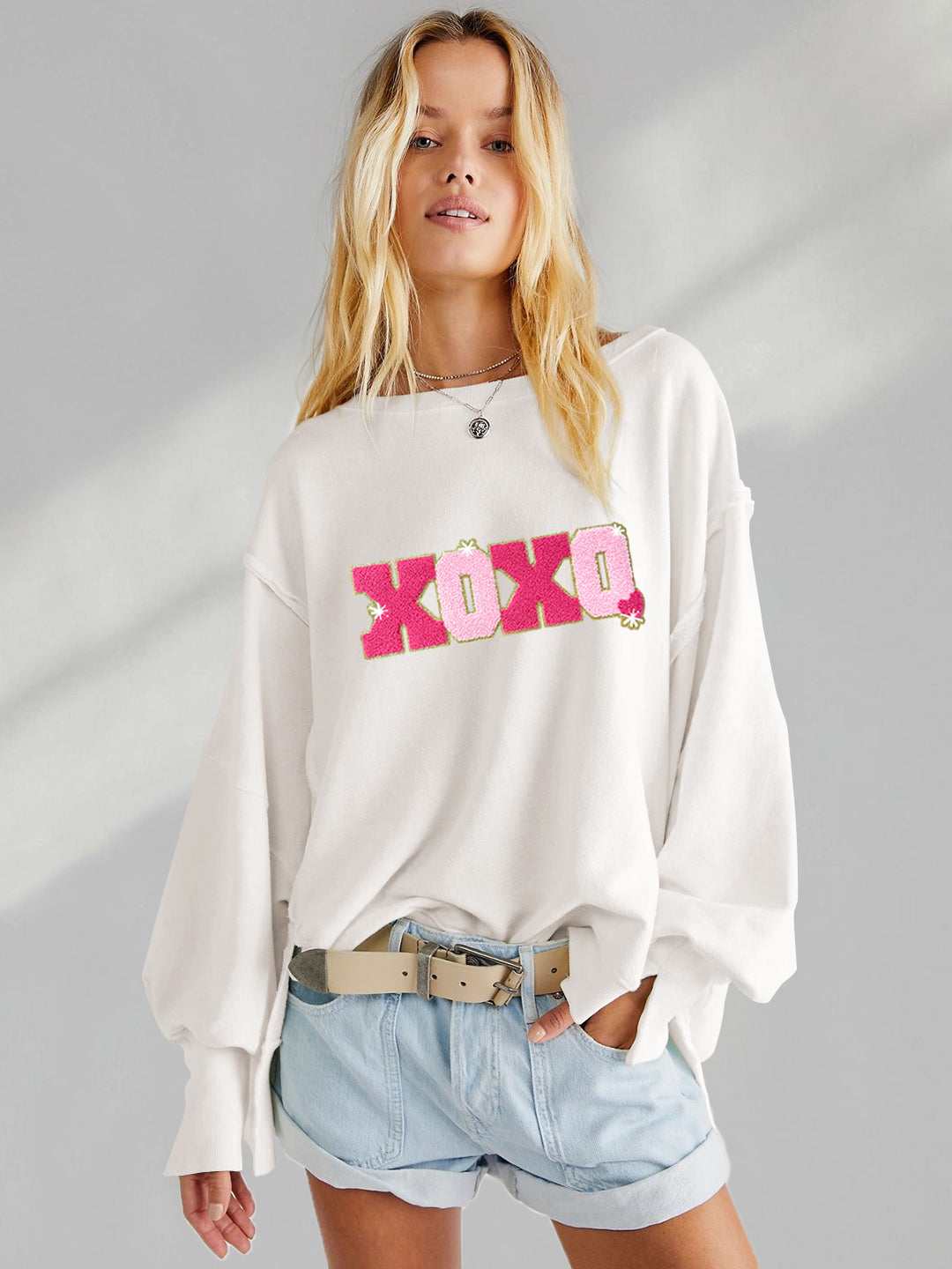 Valentines Day XOXO Chenille Letter Oversized Sweatshirt