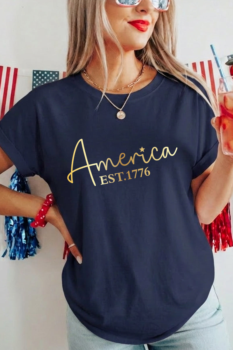 Women America Est 1776 Script Graphic T Shirt