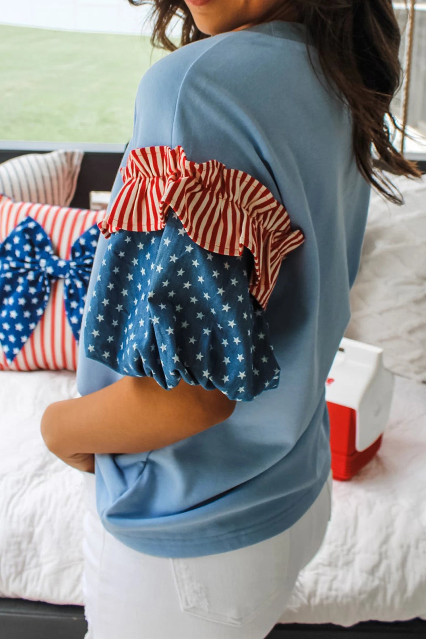 Stars Stripes Short Puff Sleeve Top