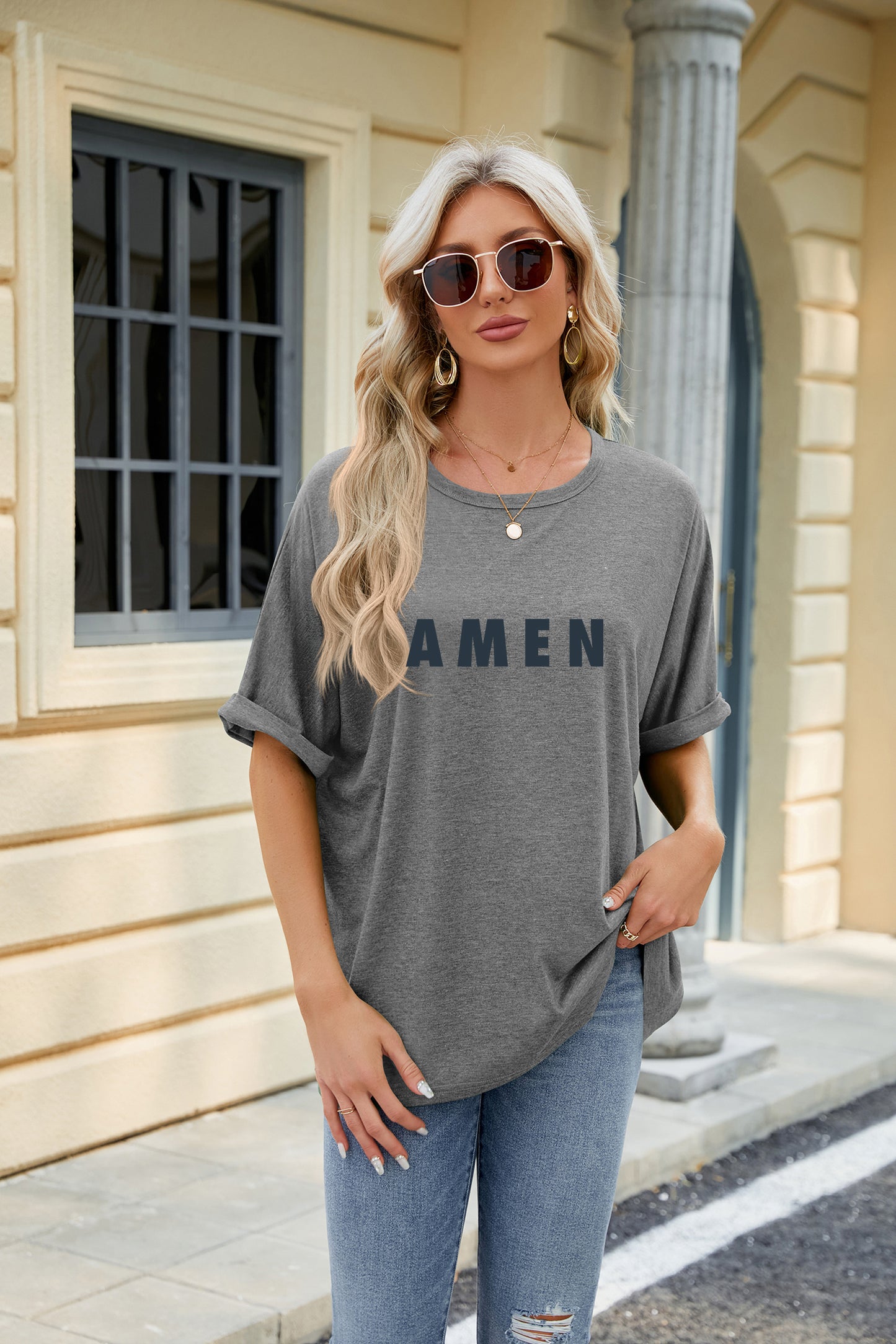 Easter Amen Graphic Oversized Casual T Shirt