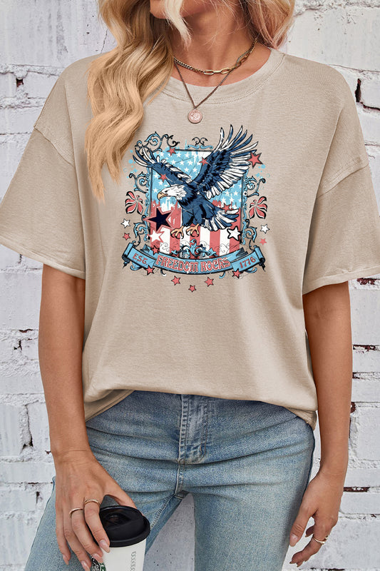 Patriotic Cotton Graphic Tee Oversized Eagle Freedom Top