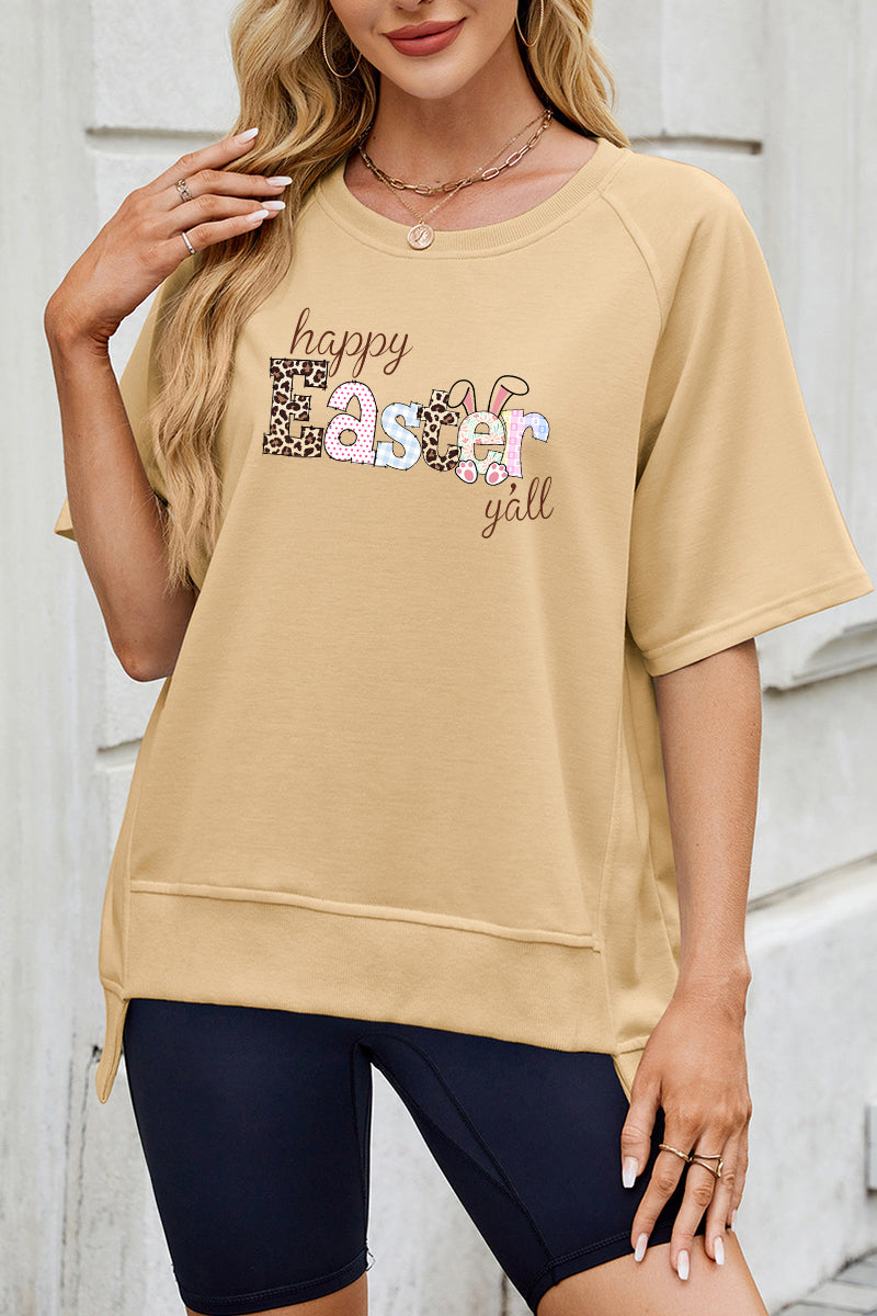 Happy Easter Graphic Tee Spring Casual Short Sleeve Top