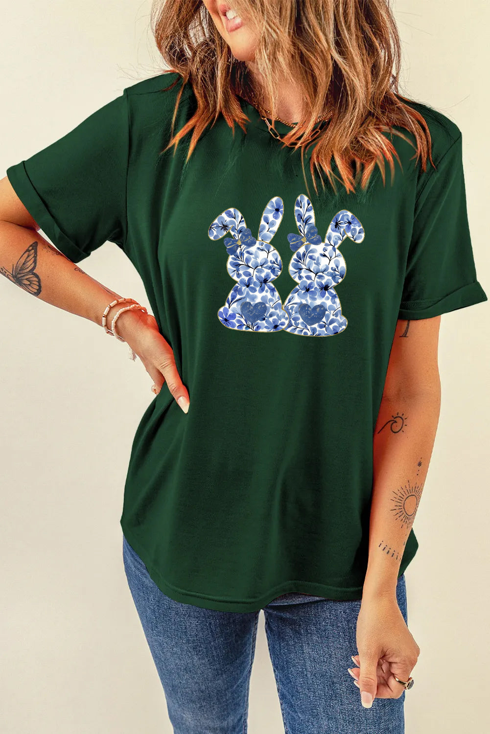 Easter Bunny Graphic Casual Short Sleeve Spring Tee
