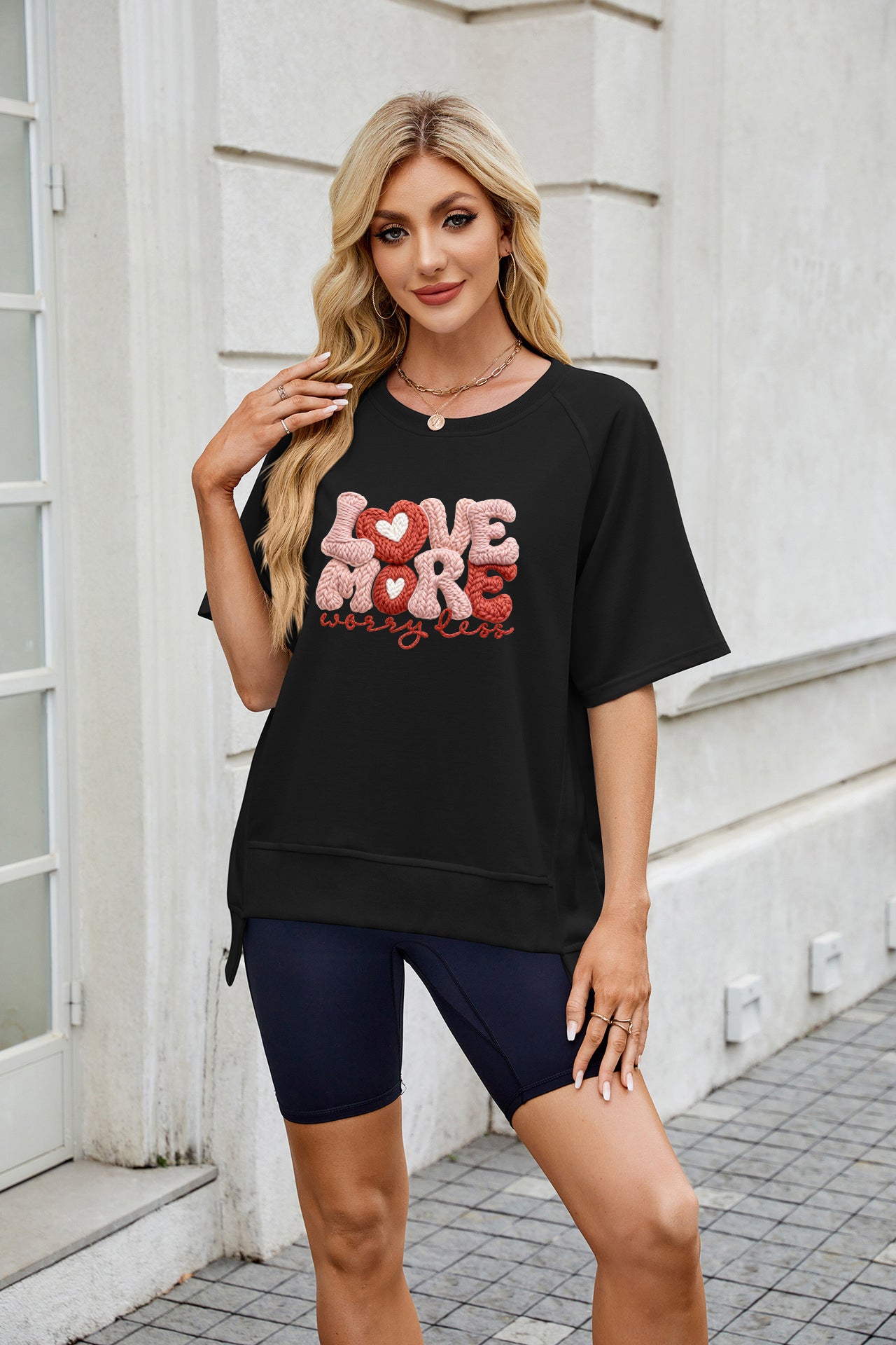 Valentine's Day Love More Heart Graphic Relaxed Tee(Not Embroidery)