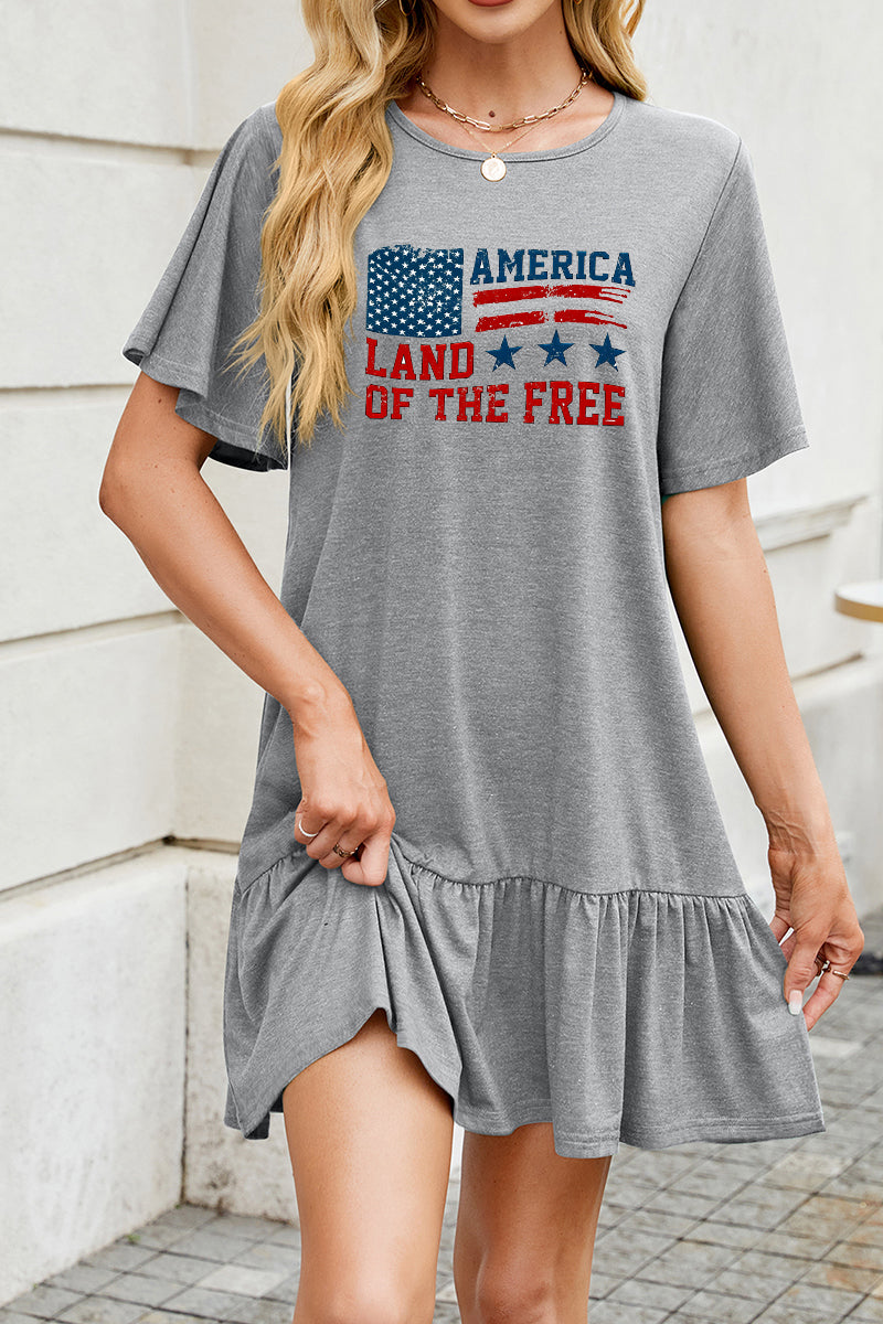 American Flag Cotton Dress Casual Ruffle Patriotic