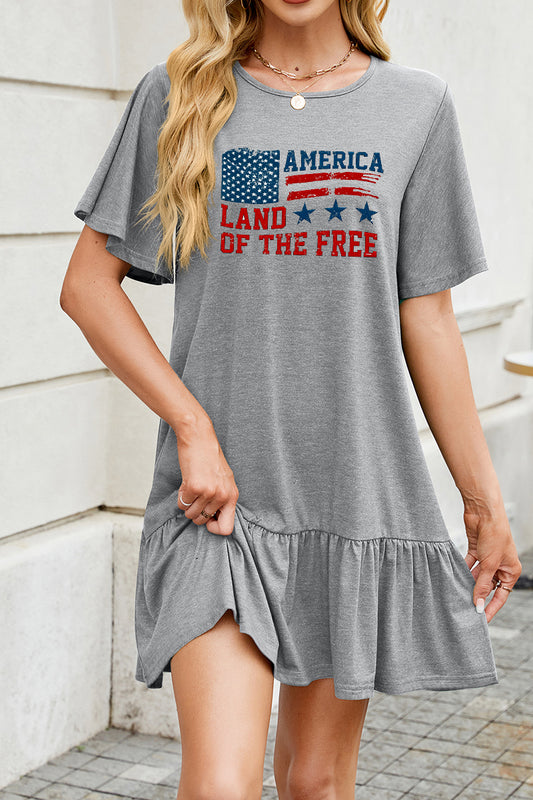 American Flag Cotton Dress Casual Ruffle Patriotic