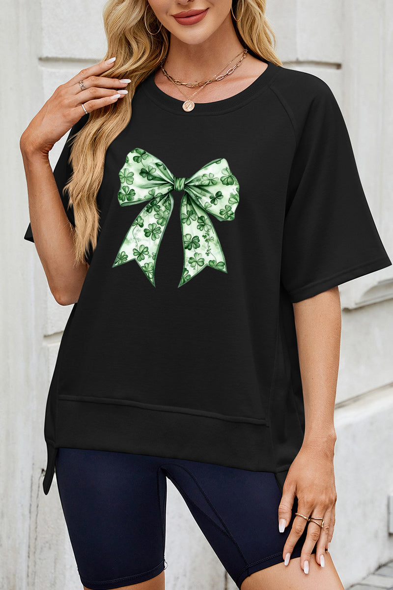 St Patricks Day Shamrock Bow Graphic Sweatshirt Tee
