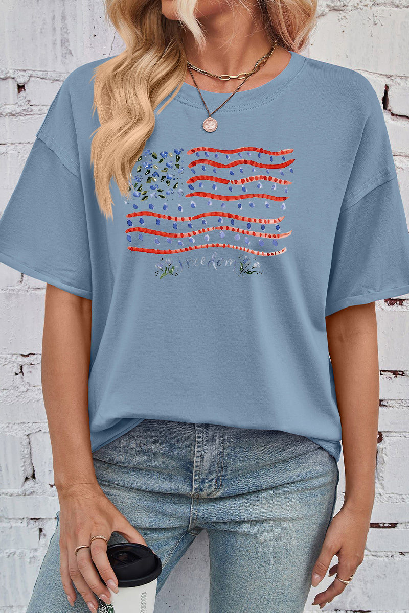 American Flag Cotton Graphic Tee Patriotic Oversized Top