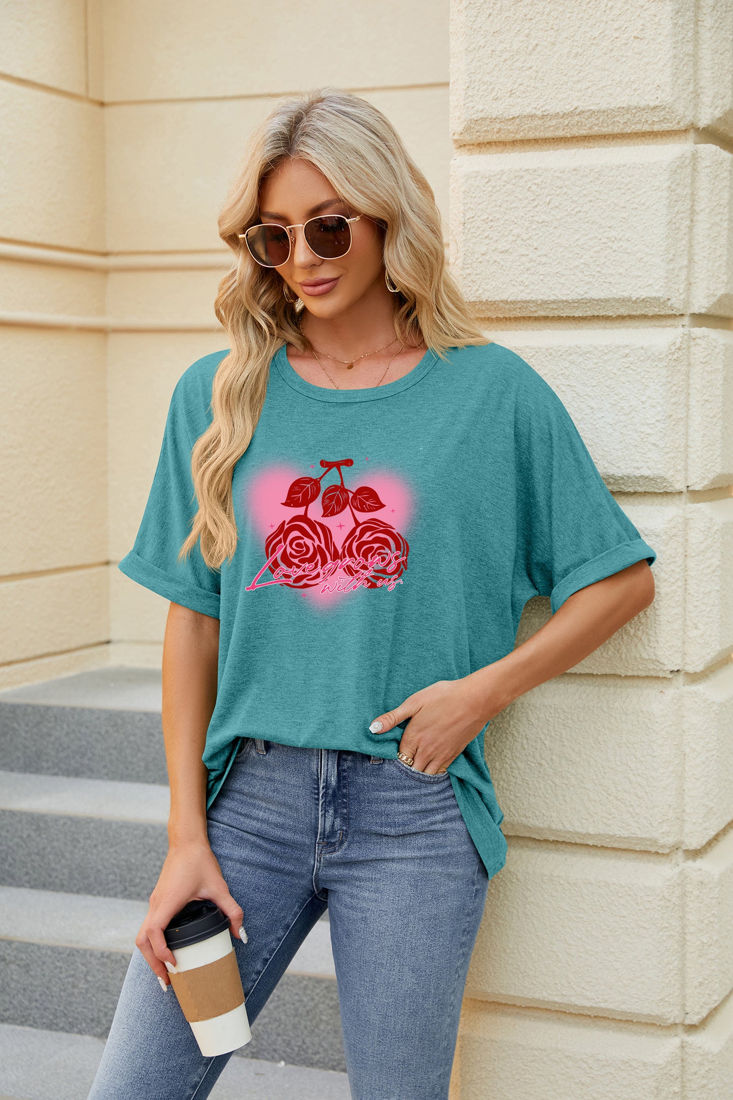 Valentine's Day Red Rose Graphic Casual Tee
