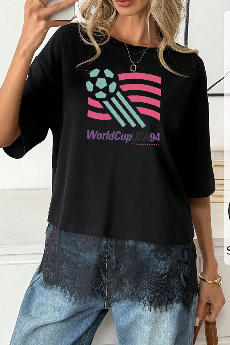 USA World Cup Graphic Lace Hem Oversized T Shirt