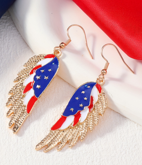 Gold American Flag Wing Shape Plated Alloy Hook Earrings