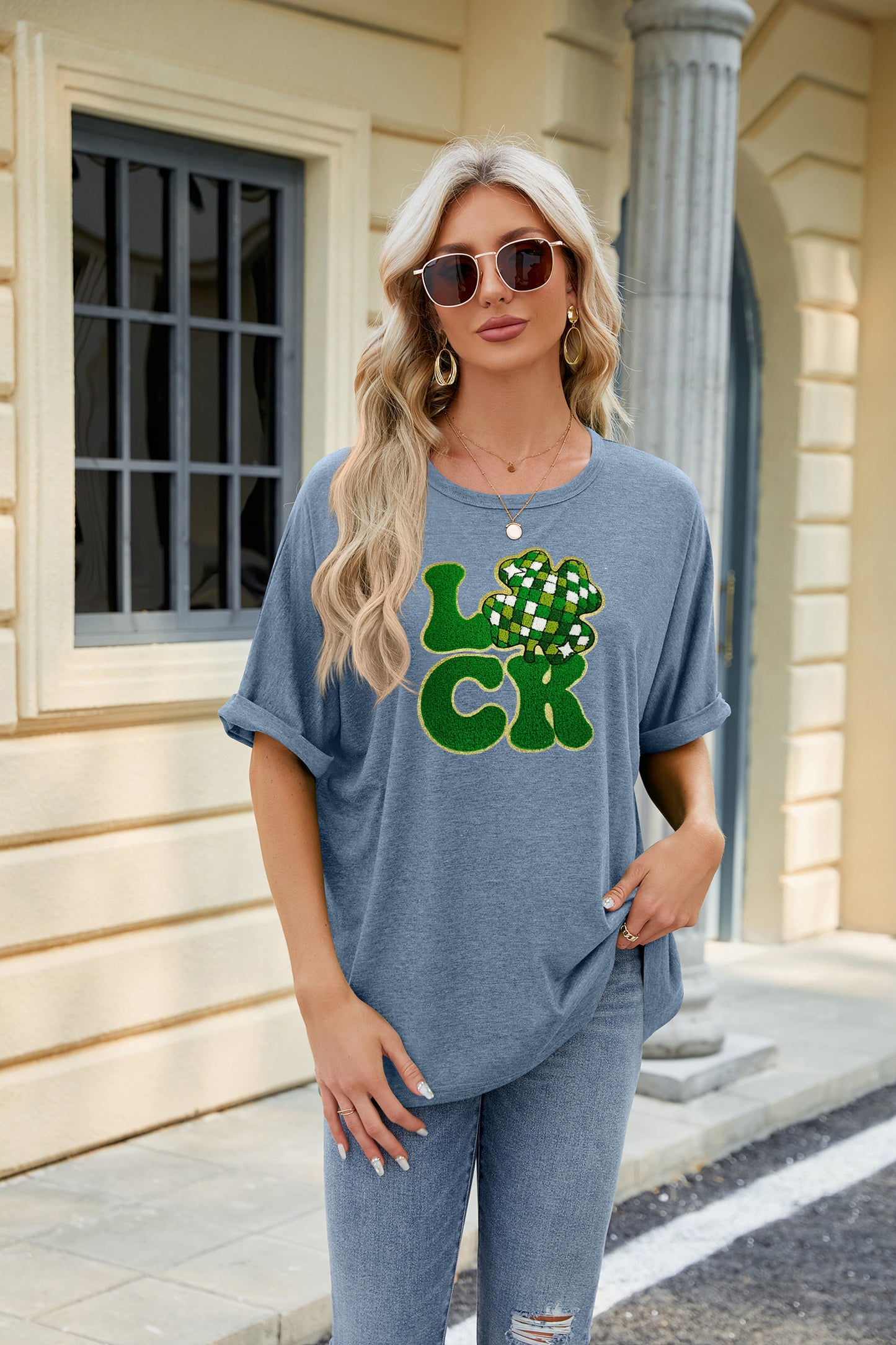 St Patrick’s Day Sequin LUCK Clover Graphic Tee