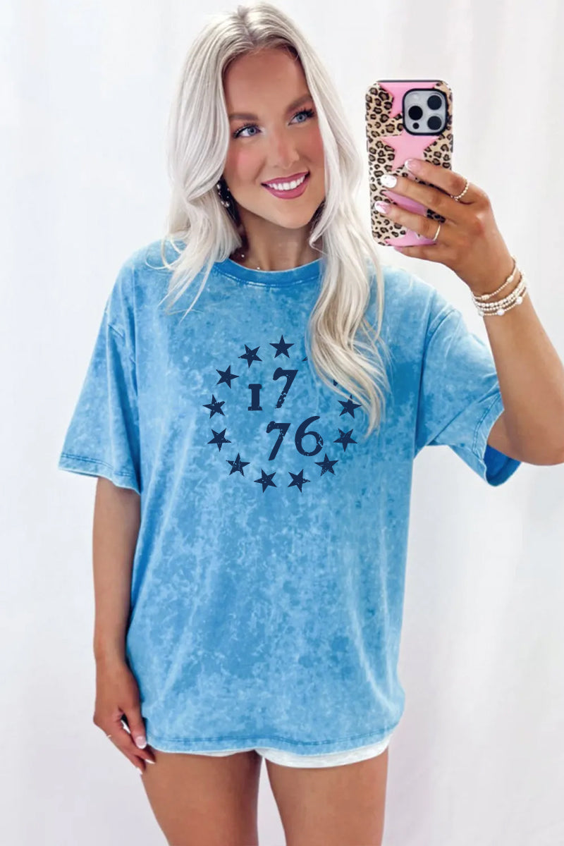 1776 Mineral Wash Graphic Tee Oversized Patriotic Vintage