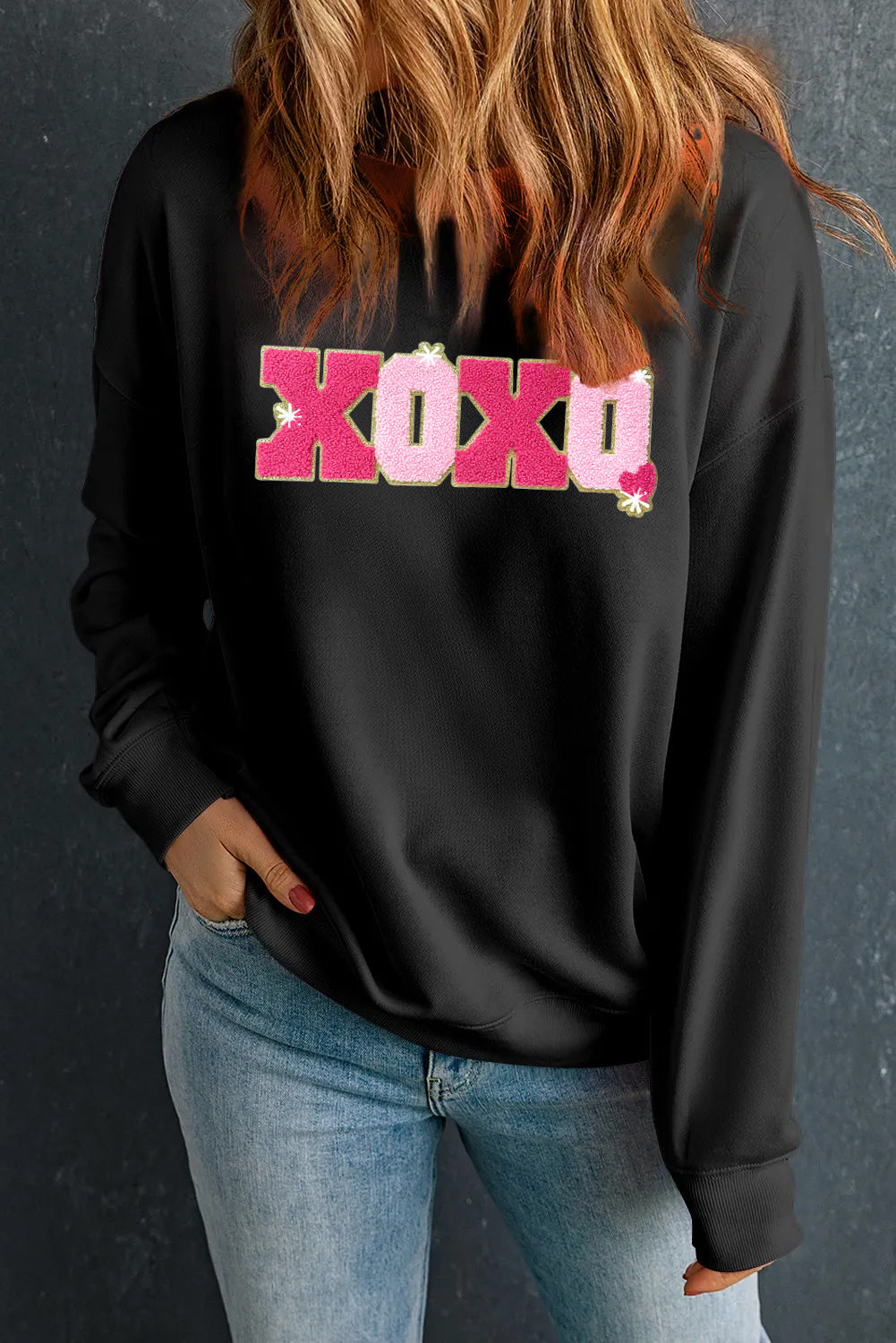 Valentine's Day Pink XOXO Textured Graphic Sweatshirt