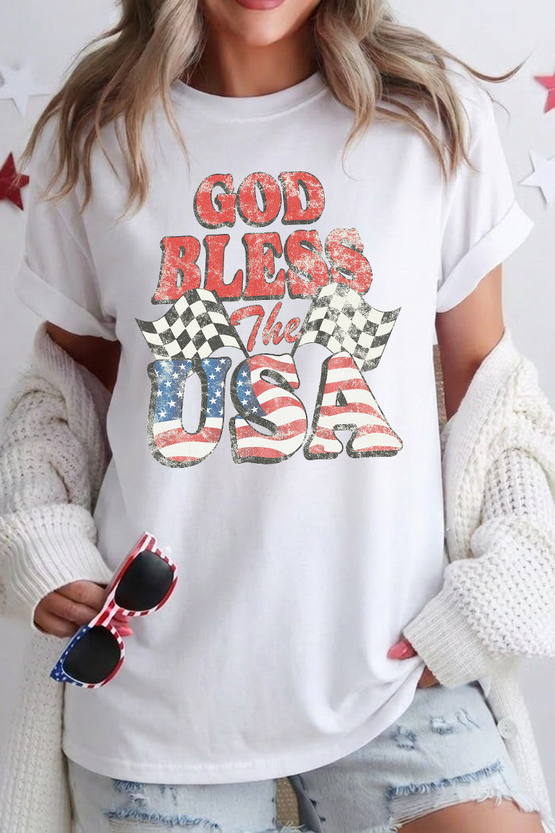 Women 4th of July USA God Bless Graphic T Shirt