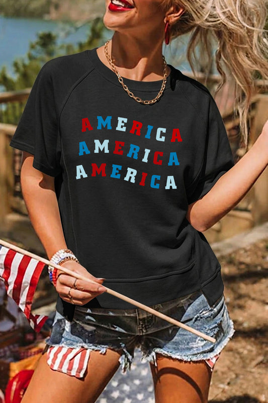 Independence Day America Letter Graphic Tee Casual Top